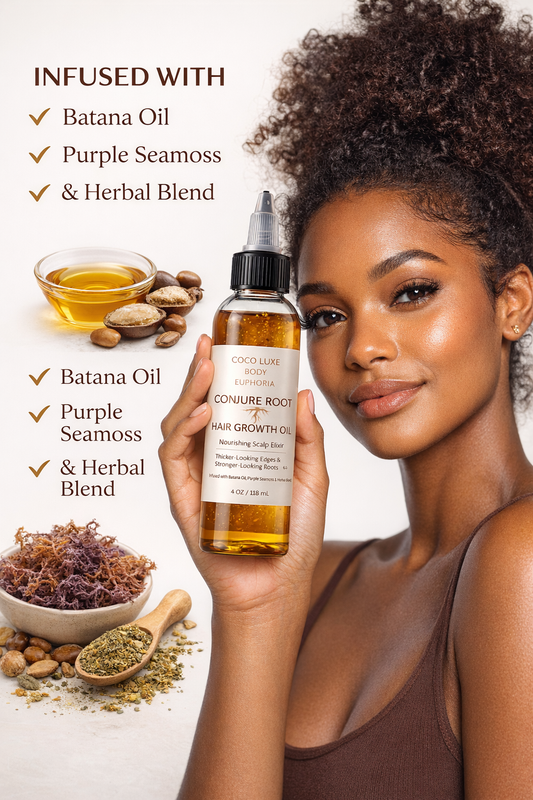 Conjure Root Hair Growth Oil – Herbal Scalp serum for Fast Hair Growth, Thicker Edges & Stronger Roots – Batana, Chebe & Rosemary Blend – CocoLuxe Body Euphoria Hair Oil for Thinning Hair - Fenugreek