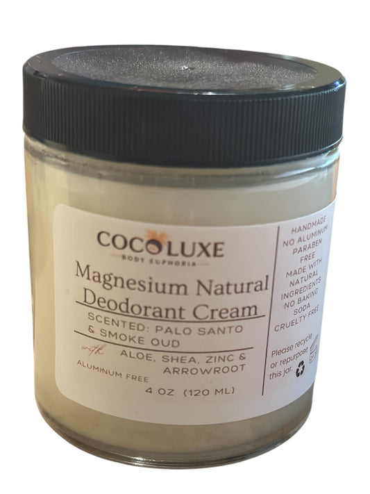 Cocoluxe body euphoria Magnesium Natural Deodorant Cream, Palo Santo & Smoke Oud Scent, 4 oz