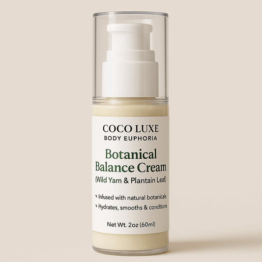 Coco Luxe Botanical Balance Cream with Wild Yam & Plantain Leaf - Lightweight Daily Moisturizer for Skin Repair & Hydration - 2oz Airless Pump Bottle