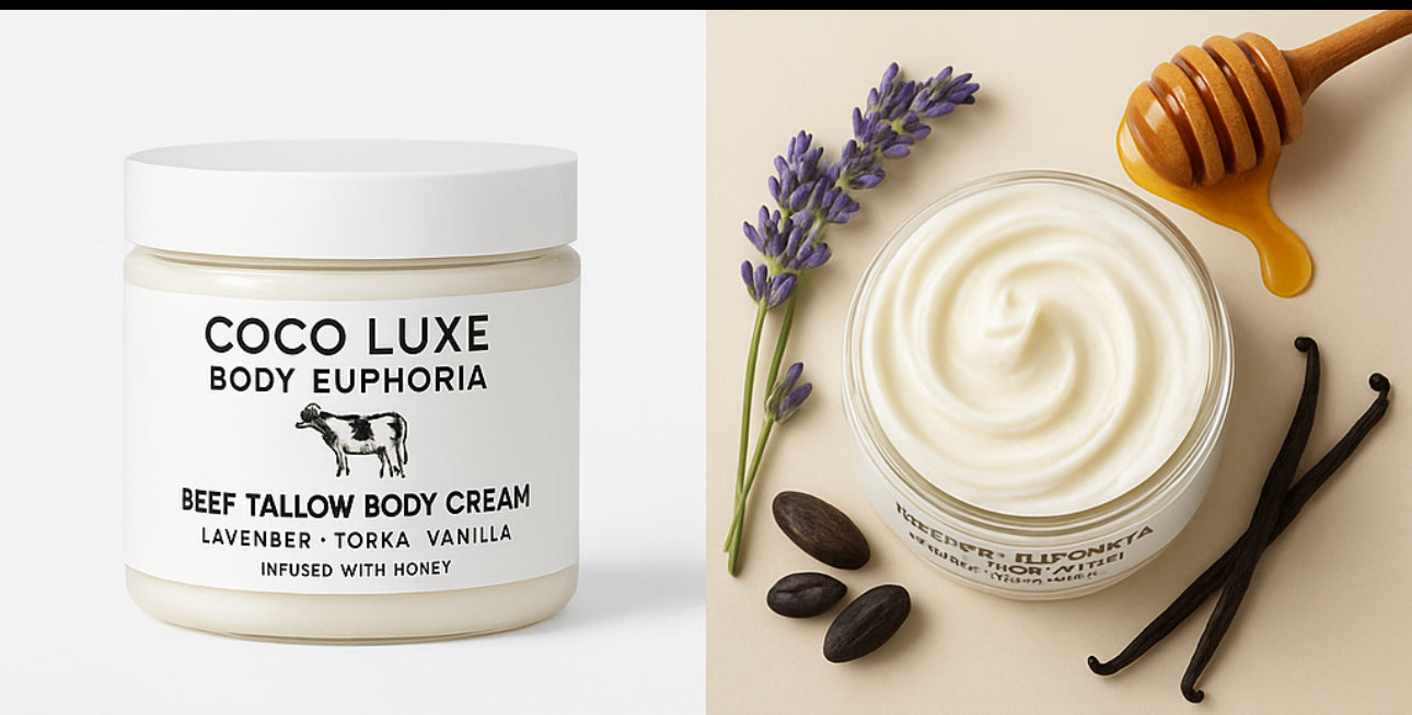 Beef Tallow Body Cream – Lavender Tonka Vanilla + Honey Infused (4 oz)