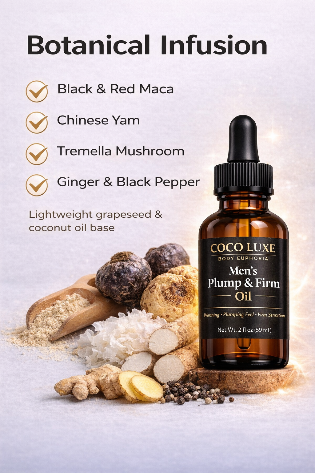 Men’s Plump & Firm Oil – Warming Botanical Grooming Oil for Men (2 fl oz)