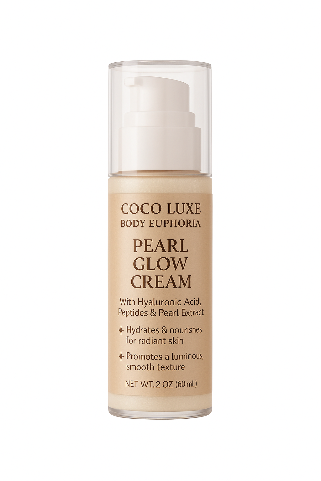 Coco Luxe Body Euphoria Firming Pearl Glow Cream with Hyaluronic Acid Peptides & Pearl Extract for Radiant Youthful Skin 2 oz - Moisturizer