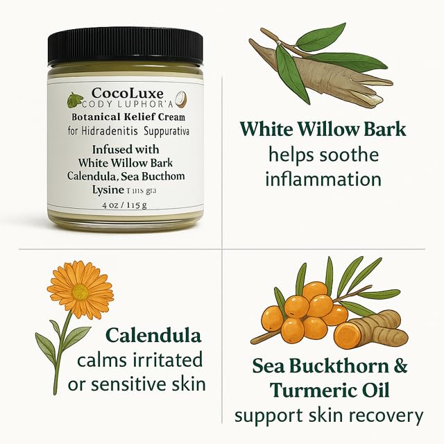 HS Cream Relief Cream, 4 oz, Natural Skin Soothing Formula with White Willow Bark, Calendula, Sea Buckthorn